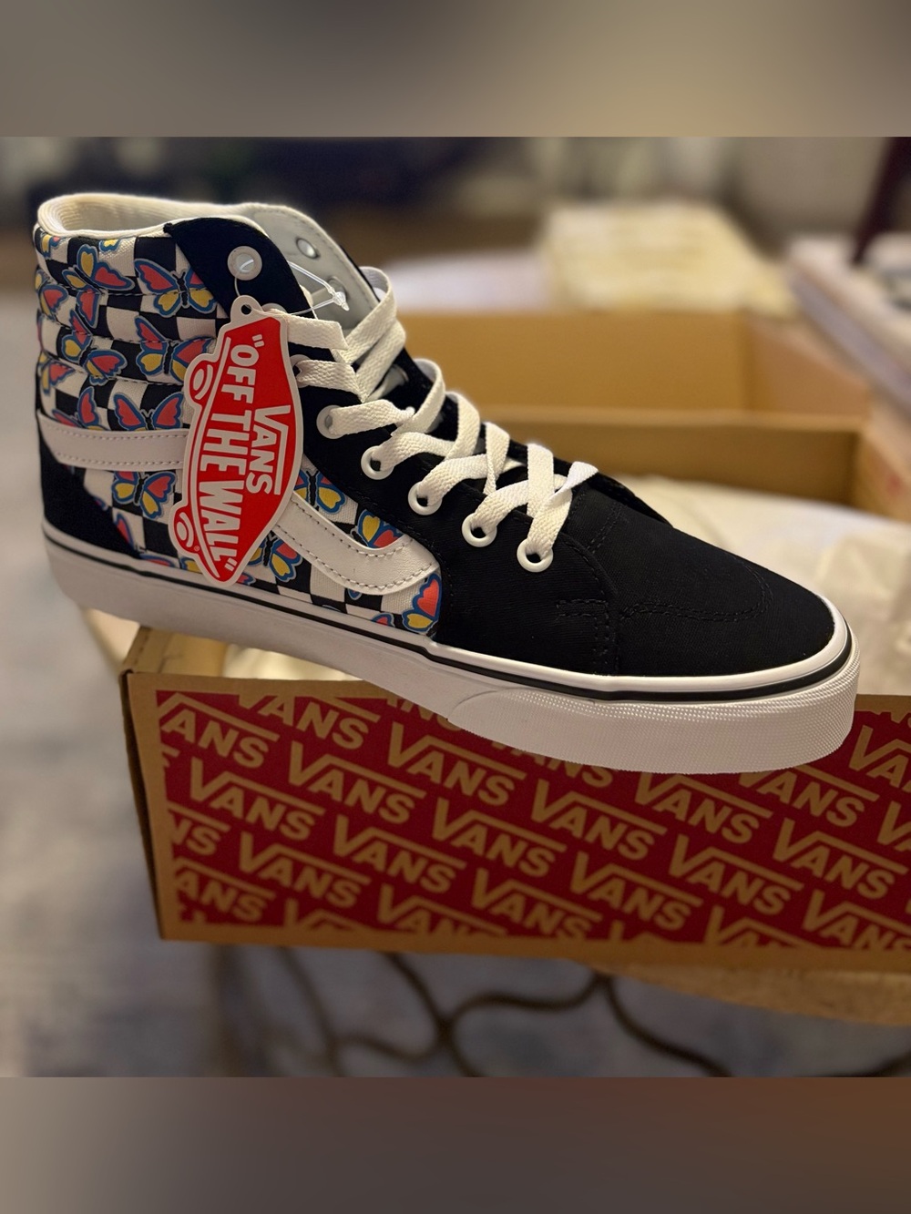 Vans Black/White High-Top Checkerboard Butterfly Sneakers